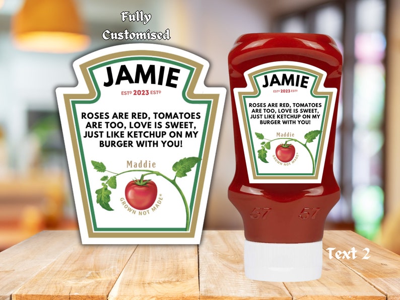 Novelty Custom Tomato Ketchup Label Personalised Sticker Label for Gifts & Events , add any text , fully customised , funny gift ,fun gift image 3