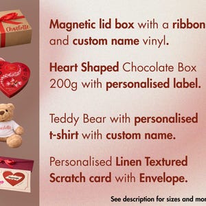 Personalised Valentine Gift Box with Teddy Bear, Chocolate Heart – Romantic Gift for Her / Him image 2