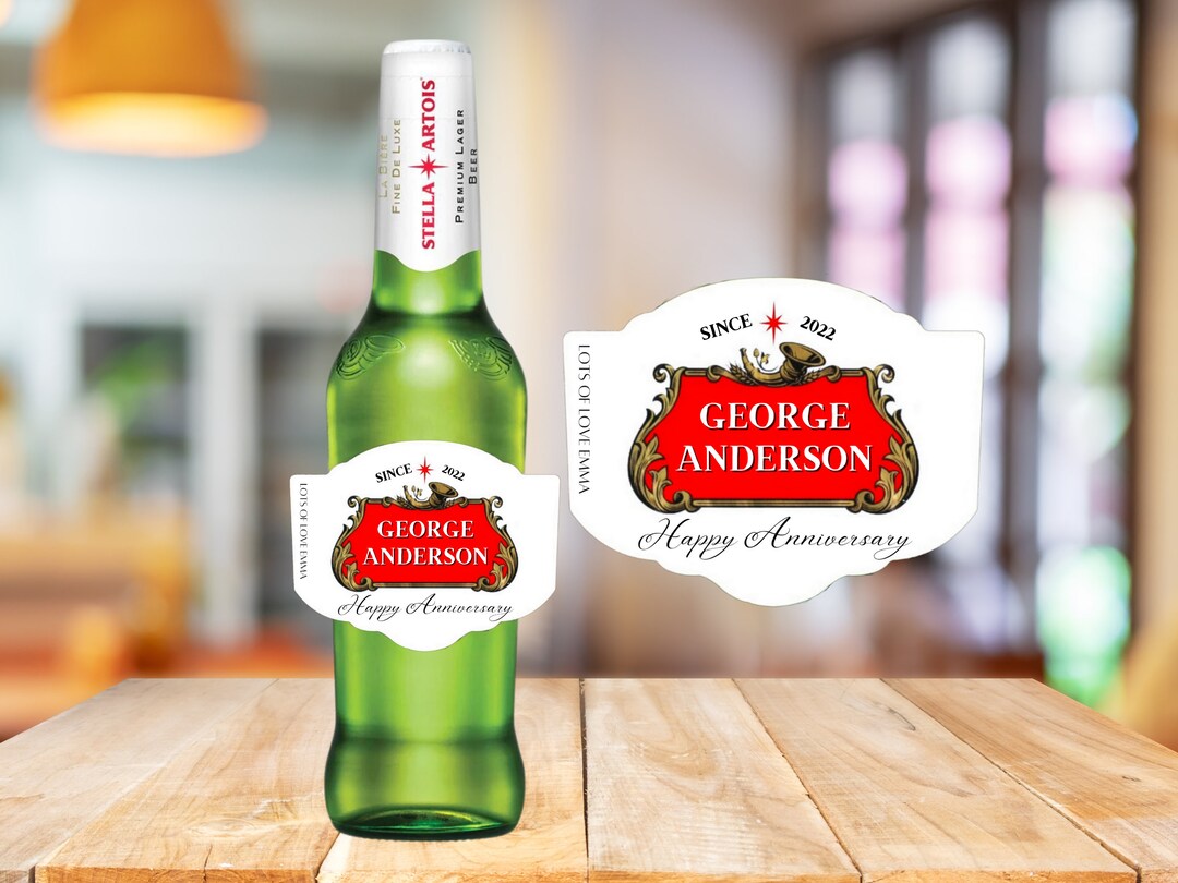 Personalised Customised Stella Bottle Bear Lager Label Sticker Bottle
