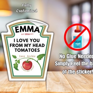 Novelty Custom Tomato Ketchup Label Personalised Sticker Label for Gifts & Events , add any text , fully customised , funny gift ,fun gift image 2