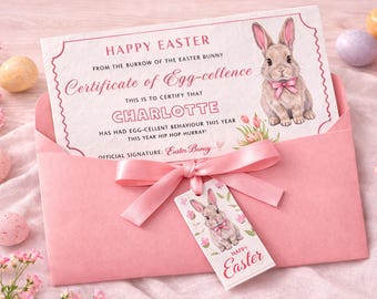 Personalised Easter Certificate Card Bunny Money Envelope – Custom Name Cash Holder for Kids