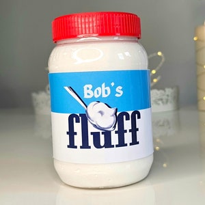 Personlig Marshmallow Fluff-etikett - Anpassat namnklistermärke, rolig nyhetgåva