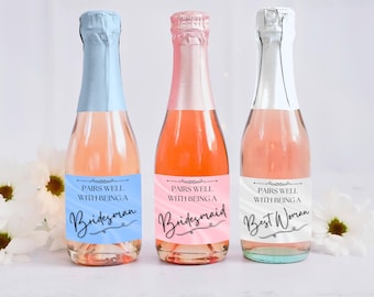 Bridesmaid Proposal Mini Champagne Bottle Labels, Personalised Wedding Stickers