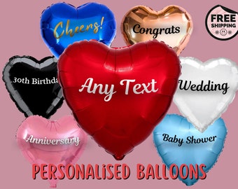 Personalised Heart Shaped Foil Balloons for Weddings, Hen & Stag Party, Favors, Birthdays, Anniversaries, Baby Shower, Congratulations Gift