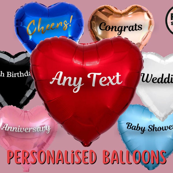 Personalisierte herzförmige Folienballons für Hochzeiten, Hen & Stag Party, Gastgeschenke, Geburtstage, Jubiläen, Babyparty, Glückwünsche Geschenk