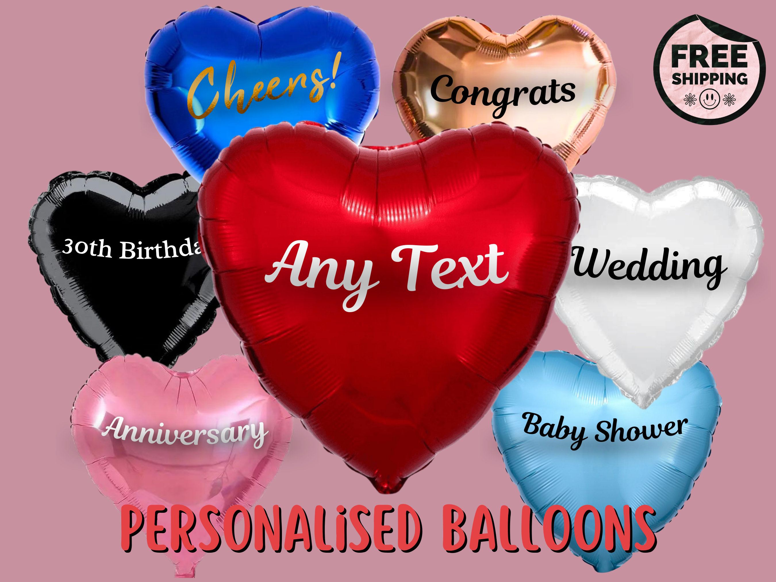 Personalisierte herzförmige Folienballons für Hochzeiten, Hen & Stag Party, Gastgeschenke, Geburtstage, Jubiläen, Babyparty, Glückwünsche Geschenk