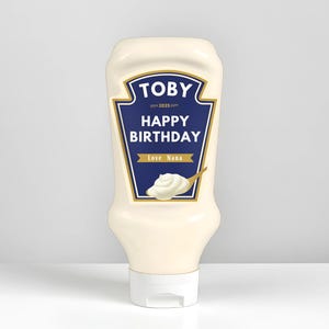 Personalised Mayonnaise Label Custom Name Mayo Sticker Novelty Gift Birthday Party Favors Heinz Christmas Love Themes Anniversary Present