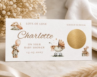 Personalised Baby Shower Scratch Card, Gender Neutral Gift, Custom Reveal Voucher, Money envelope