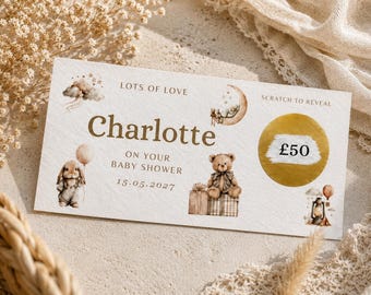 Personalised Baby Shower Scratch Card, Gender Neutral Gift, Custom Reveal Voucher, Money envelope