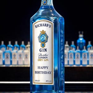 Personalised Bombay Sapphire Gin Label - Custom Sticker | Funny Novelty Gift | Birthday, Celebration, Party, Anniversary, Wedding Surprise