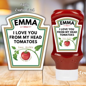 Etiqueta de salsa de tomate personalizada novedosa: etiqueta adhesiva personalizada para regalos y eventos, agregue cualquier texto, totalmente personalizado, regalo divertido, regalo divertido imagen 1