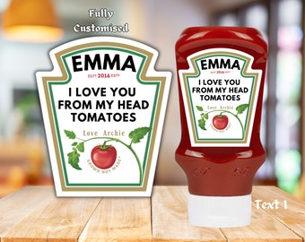 Étiquette ketchup tomate fantaisie personnalisée - Étiquette autocollante personnalisée pour cadeaux et événements, ajoutez n'importe quel texte, entièrement personnalisée, cadeau amusant, cadeau amusant