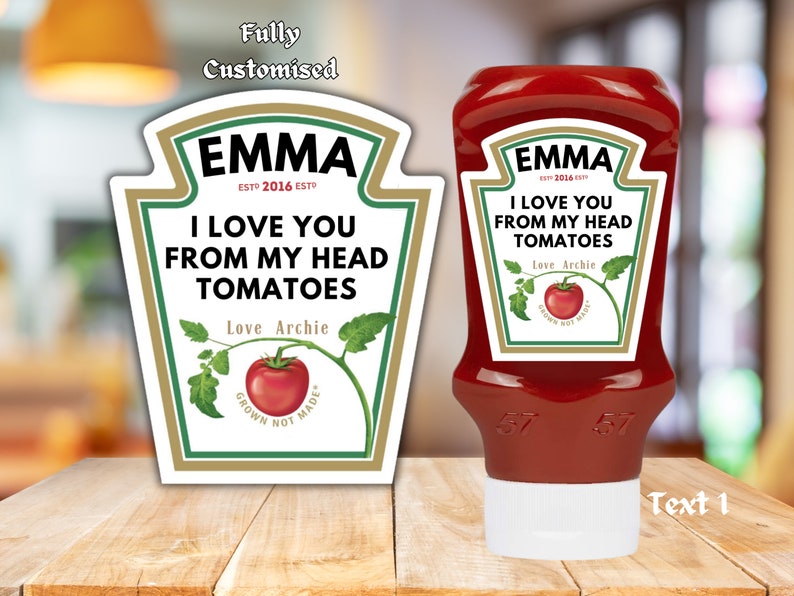 Novelty Custom Tomato Ketchup Label Personalised Sticker Label for Gifts & Events , add any text , fully customised , funny gift ,fun gift image 1