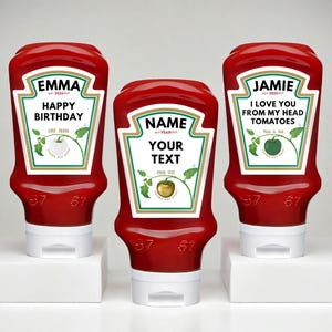 Personalised Ketchup Label Heinz Bottle Custom Name Sticker Birthday Gift Party Favours Get Well Present  Christmas Love Themes Anniversary