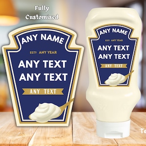 Novelty Custom Mayo Label - Personalised Sticker Label for Gifts & Events , add any text , fully customised , funny gift ,fun gift