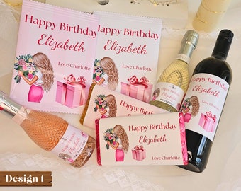 Personalised Gift Set - Chocolate Bar Wrapper, Personalised Prosecco Wine Label Customised Crisp Bags  Novelty Gift Birthday Anniversary