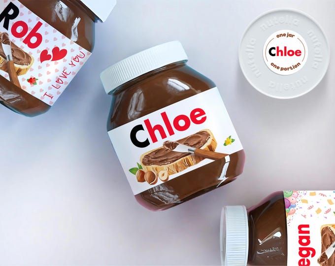 Personalised Nutella Jar Label Sticker | Custom Name Chocolate Spread Gift | Birthday Party Favours
