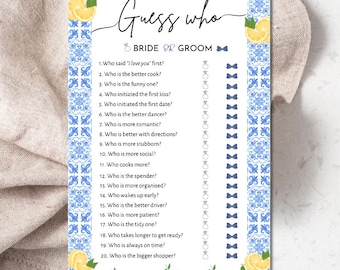 Tuscan theme - Guess who Bride or Groom . Bridal Shower game