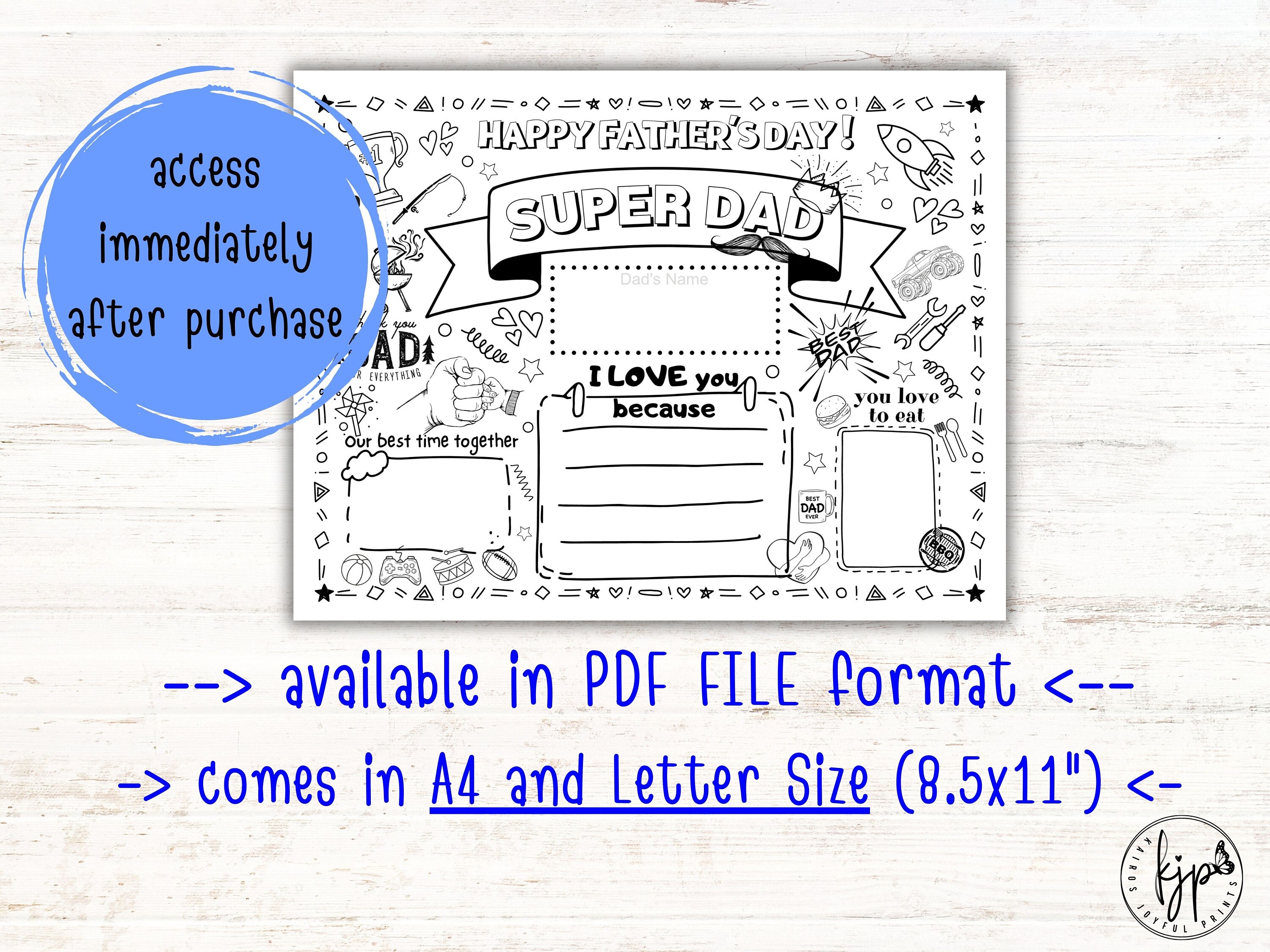 Father's Day All About Dad Questionnaire Printable Coloring Craft ...