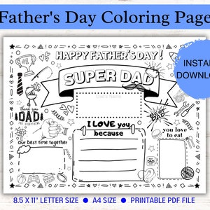 Día del Padre Cuestionario Todo sobre Papá Manualidad para colorear imprimible, Día del Padre Complete el espacio en blanco, Manualidad preescolar imprimible, A4, Carta