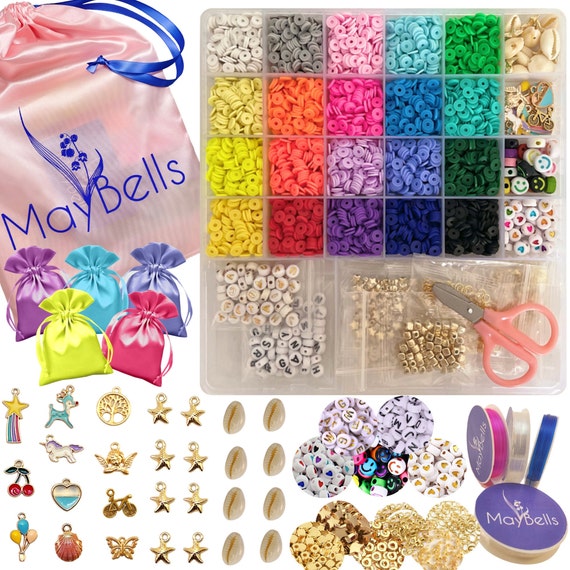 Polymer Clay Bead Set Jewellery Making Kit for Kids Adults Smiley, Letter Beads  Bracelet Charms Crafting Supplies Preppy MAY BELLS 