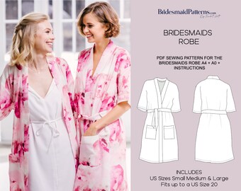 Bridesmaids Robe Pattern - Digital PDF Sewing Pattern - Instant Download - Printable - US Sizes S/M/L - fits up to size 20