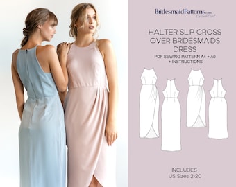 Halter Slip Cross Over Bridesmaids Dress Pattern - Digital PDF Sewing Pattern - Instant Download - Printable - US Sizes 2-20