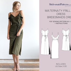 Maternity Frill Slip Bridesmaids Dress Pattern - Digital PDF Sewing Pattern - Instant Download - Printable - US Sizes 2-20