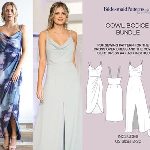 Cowl Bodice Bridesmaids Dress Pattern Bundle - Digital PDF Sewing Pattern - Instant Download - Printable - US Sizes 2-20 - A4