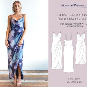 Cowl Cross Over Bridesmaids Dress Pattern - Digital PDF Sewing Pattern - Instant Download - Printable - US Sizes 2-20