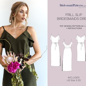 Frill Slip Bridesmaids Dress Pattern - Digital PDF Sewing Pattern - Instant Download - Printable - US Sizes 2-20