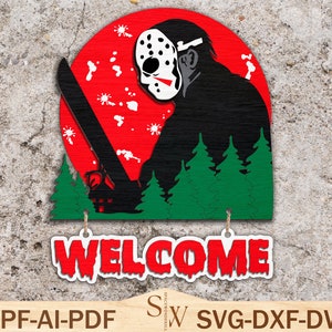 Halloween Welcome Sign Svg, Horror Door Hanger Svg, Horror Door Sign ,Scary Front Svg,Horror Characters Svg,Halloween Decor ,Glowforge Files