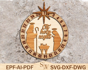Nativity Scene Countdown Sliding Wood Sign ,Nativity Countdown Svg,Christmas Calendar Svg,Calendar Bauble Svg,Christmas Decor,Glowforge File