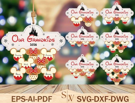 Personalized Family Ornament SVG, Custom Christmas Name Ornament, Wooden Holiday Keepsake Decor, Laser Cut Glowforge File
