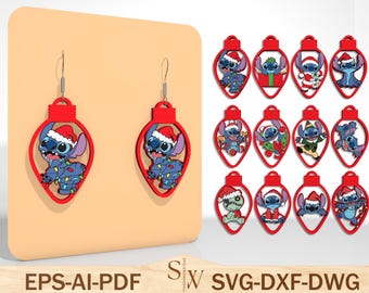 Jullampa laserskuren fil Svg, tecknad mushuvud örhänge Svg, mus och vänner örhänge Svg, julklapp, Glowforge Svg-fil