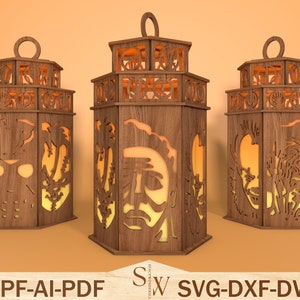 Horror Lantern Laser Cut File,Halloween Movie Laser Cut Lantern,Horror Face Svg,Halloween Candle lantern Svg,Horror Character Lantern Boxes