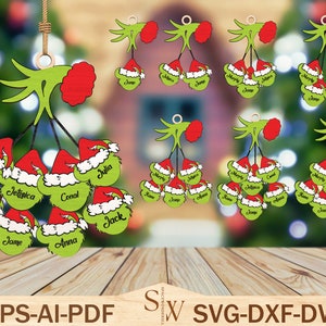 Enfeite de Natal personalizado para família, arquivo de corte a laser Svg, enfeite de Feliz Grinchmas Svg, enfeite de Natal Svg, decoração de Natal, arquivo Glowforge