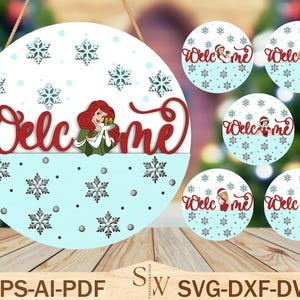 Set Princess Sign Door Svg, Combo Princess Door Hanger Svg, Cartoon Character Svg, Snowflake Decoration Svg, Round Sign Door Svg, Xmas Svg
