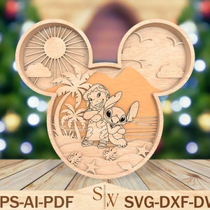 Mehrschichtige 3D Cartoon Laser Cutdatei SVG, Strandszene Kunst, Zeichentrickfiguren geschnitten Datei, süße Außerirdische Szene Kunst, Wohndekor, Charakter Silhouetten SVG