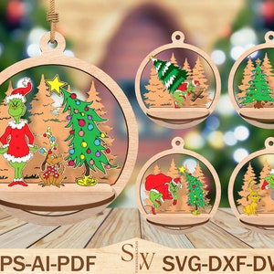 Lustige Weihnachtsverzierung Laser-Schnitt-Datei-Svg, lustige Grinchmas Verzierungs-Svg, Weihnachtsdekor, Glowforge-Svg-Datei