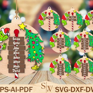 Personalized Christmas Family Ornament Cut File Svg,Merry Grinchmas Ornament Svg, Christmas Ornament Svg,Christmas Decor,Glowforge Svg Files