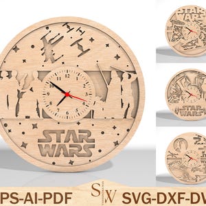 Reloj de Star Wars multicapa 3D para decoración del hogar cortado con láser Svg, reloj hecho a mano para decoración navideña, reloj de Star Wars, regalo de Star Wars, reloj 3D Svg, Glowforge