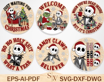 Placa de porta de desenho animado de Natal SVG, Placa de Feliz Natal SVG, Cabide de porta de Natal SVG, Arquivos cortados a laser, Bem-vindo ao Natal SVG, Arquivos SVG Glowforge