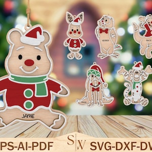 Cartoon kerst ornament laser cutfile SVG, stripfiguren ornament SVG, kerst ornament SVG, kerst decor, Glowforge SVG-bestand