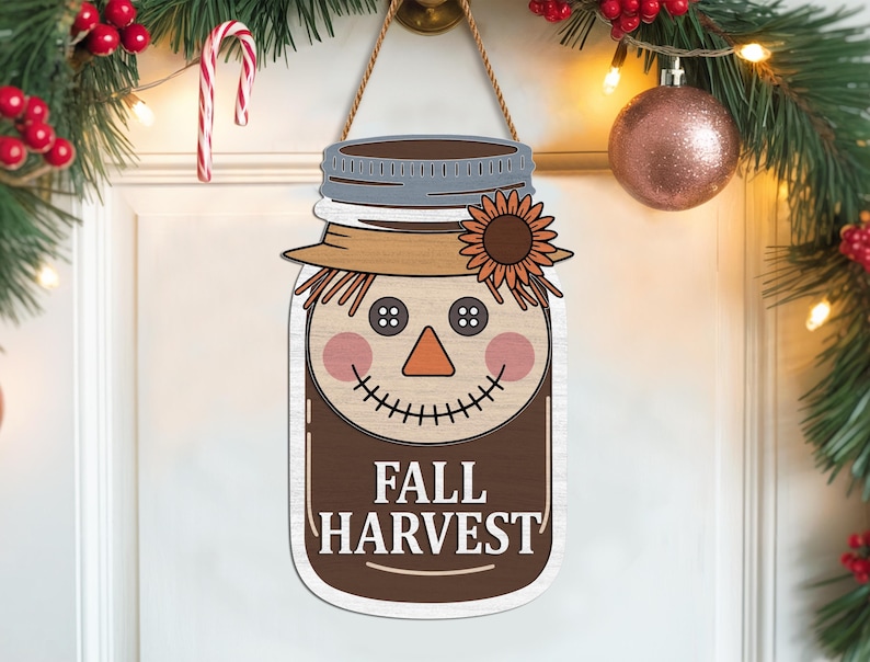 Fall Halloween Mason Jar Sign SVG Bundle, Wood Tag Door Hanger Laser ...
