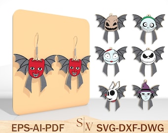 Cartoon Halloween Earrings Laser Cut Svg,Halloween Coffin Earrings Svg ,Mouse And Friends Earrings Svg, Halloween Gift, Glowforge Svg Files