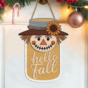 Fall Halloween Mason Jar Sign SVG Bundle, Wood Tag Door Hanger Laser ...