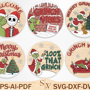 Christmas Movies Door Sign Cut File Svg, Merry Grinchmas Door Hanger Svg ,Grinchmas Welcome Sign Svg ,Christmas Decor, Glowforge Files