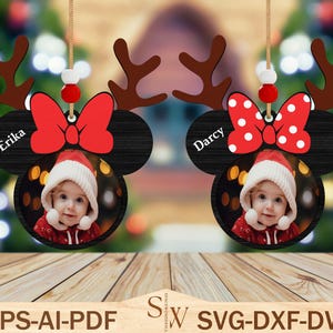 Personalized Mouse Head Photo Frame Ornament Svg, Customize Baby Name Svg, Lasercut File Svg, Wooden Cartoon Character Picture Holder Svg