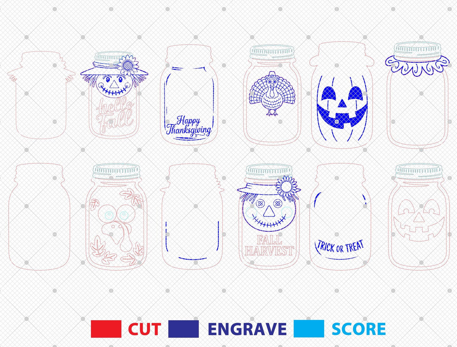 Fall Halloween Mason Jar Sign SVG Bundle, Wood Tag Door Hanger Laser ...